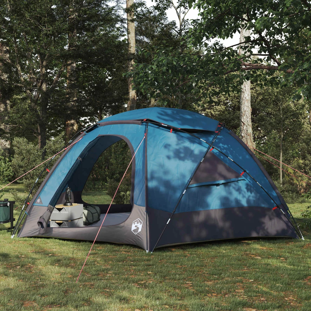 Kupolo palapinė su nuimamu lietaus skydeliu 8 asmeniui Mėlyna