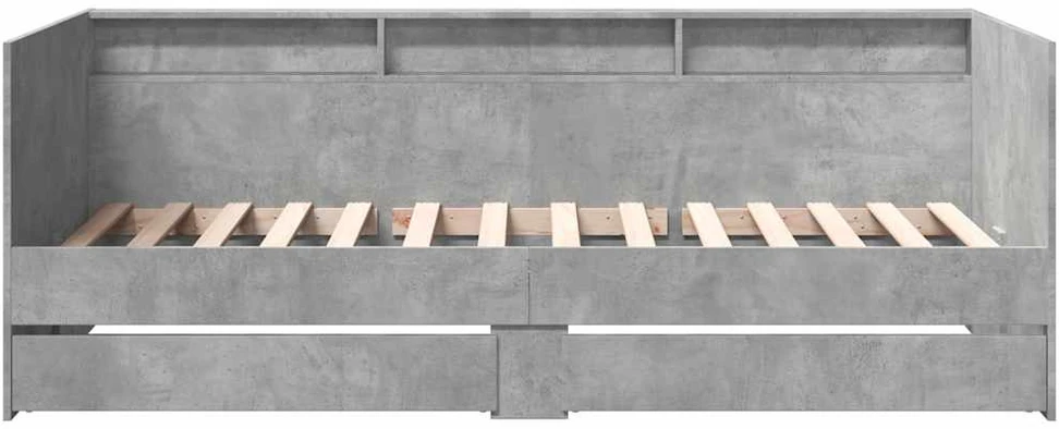Kušetė su stalčiais be čiužinio, betono pilka, 100x200 cm