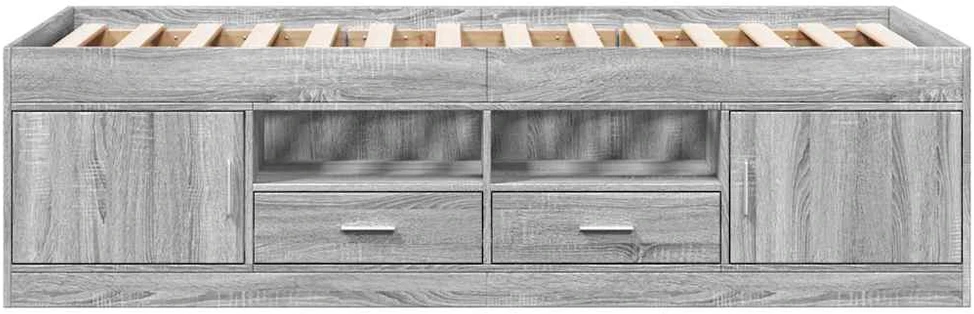 Lova su stalčiais, pilka ąžuolo, 100x200cm, apdirbta mediena