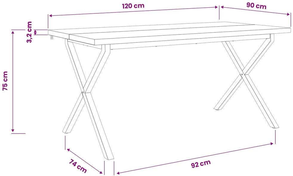 Kvadratinis valgomojo stalas 120 x 90 x 75 cm