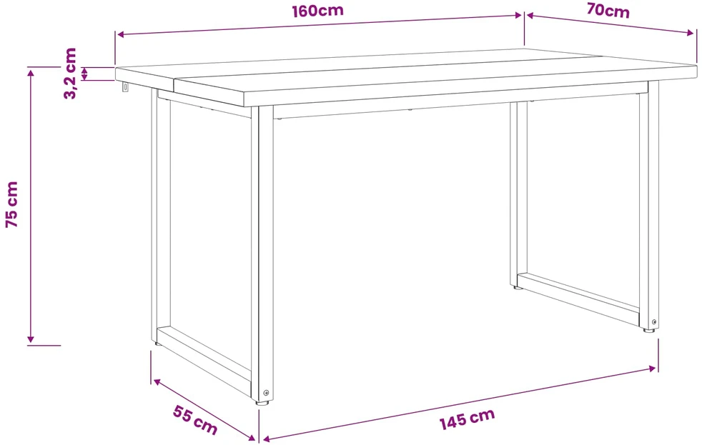 Kvadratinis valgomojo stalas 160 x 70 x 75 cm