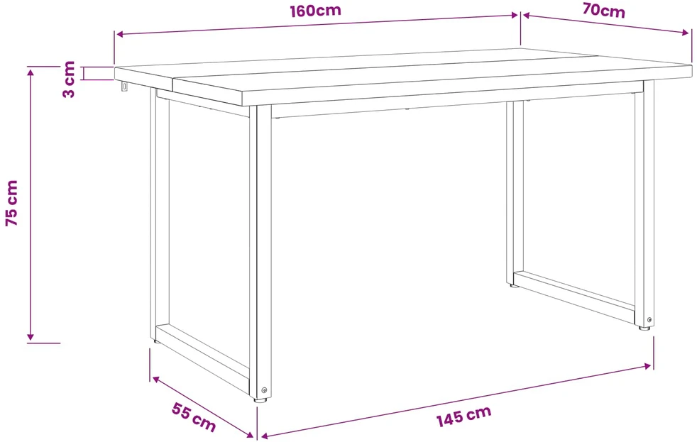 Kvadratinis valgomojo stalas 160 x 70 x 75 cm Natūrali