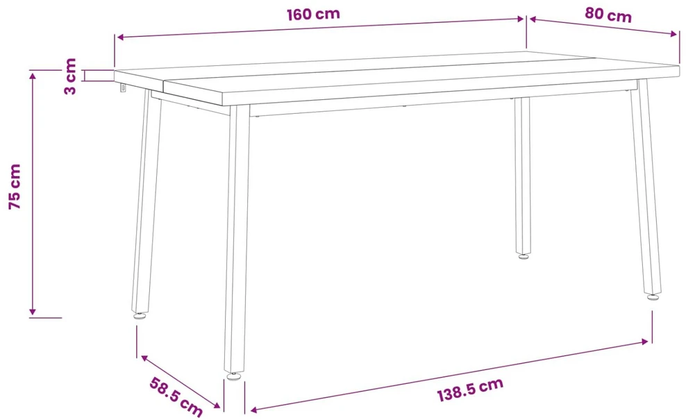 Kvadratinis valgomojo stalas 160 x 80 x 75 cm Natūrali