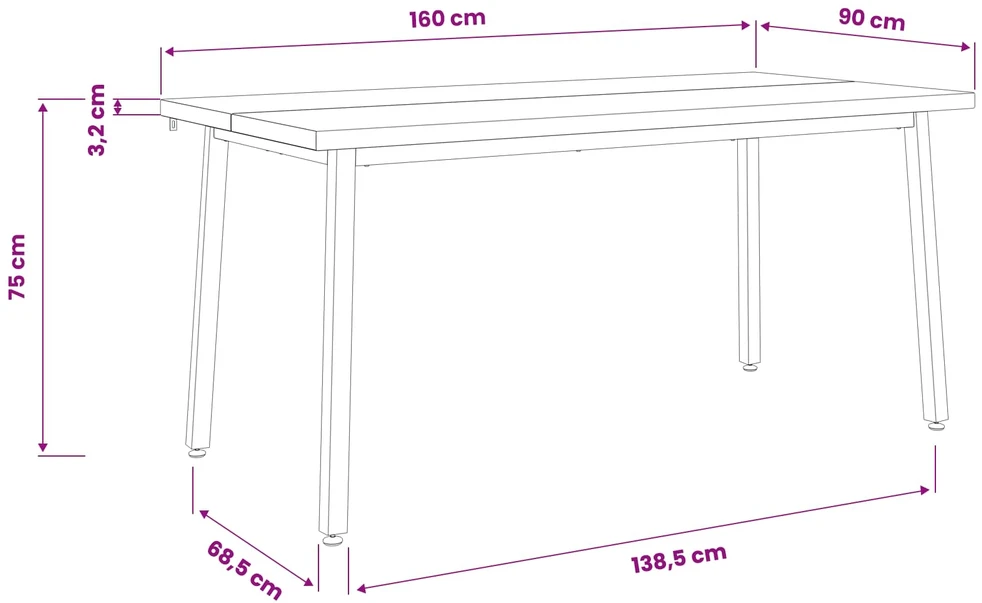 Kvadratinis valgomojo stalas 160 x 90 x 75 cm