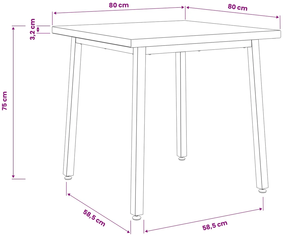 Kvadratinis valgomojo stalas 80 x 80 x 75 cm