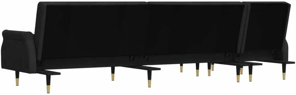 L formos sofa-lova, juodos spalvos, 271x140x70cm, aksomas