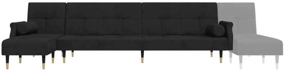L formos sofa-lova, juodos spalvos, 271x140x70cm, aksomas