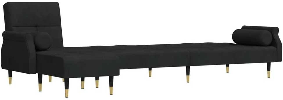 L formos sofa-lova, juodos spalvos, 271x140x70cm, aksomas