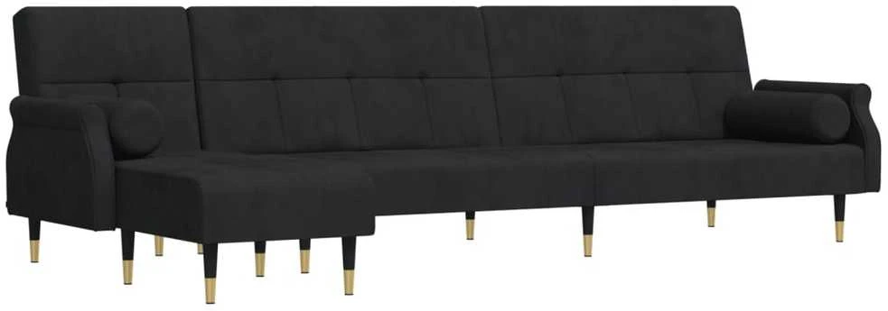 L formos sofa-lova, juodos spalvos, 271x140x70cm, aksomas