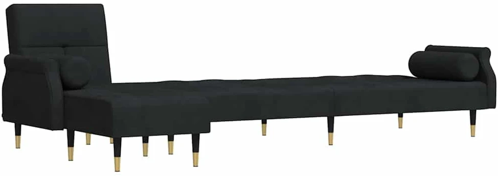 L formos sofa-lova, juodos spalvos, 271x140x70cm, aksomas