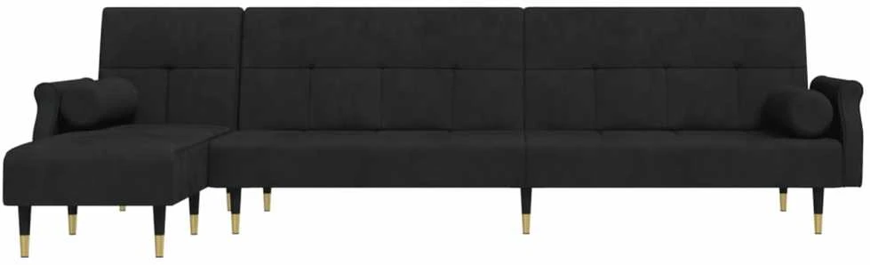 L formos sofa-lova, juodos spalvos, 271x140x70cm, aksomas