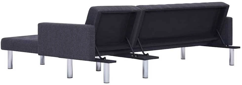 L formos sofa-lova, tamsiai pilkos spalvos, poliesteris