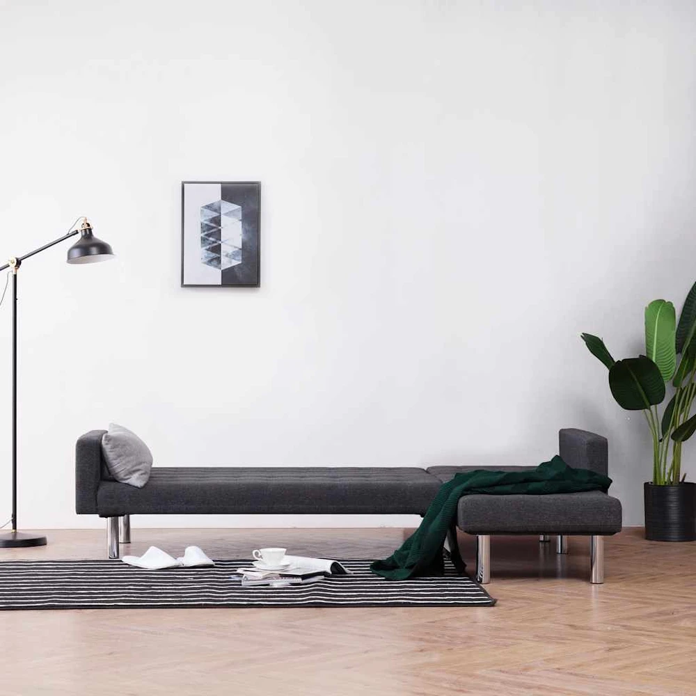 L formos sofa-lova, tamsiai pilkos spalvos, poliesteris