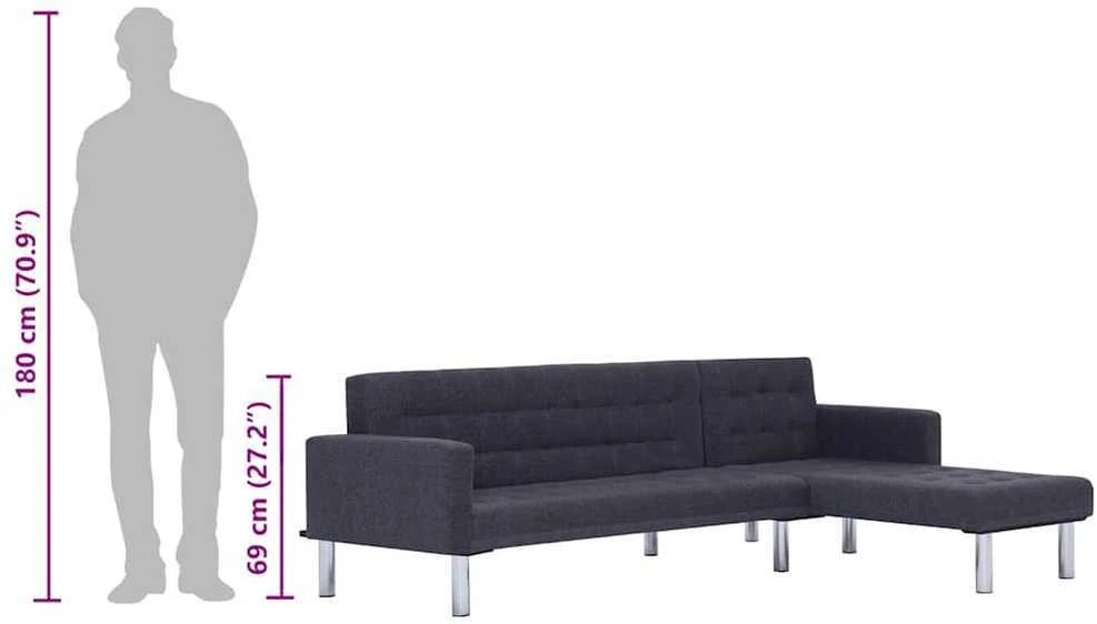 L formos sofa-lova, tamsiai pilkos spalvos, poliesteris