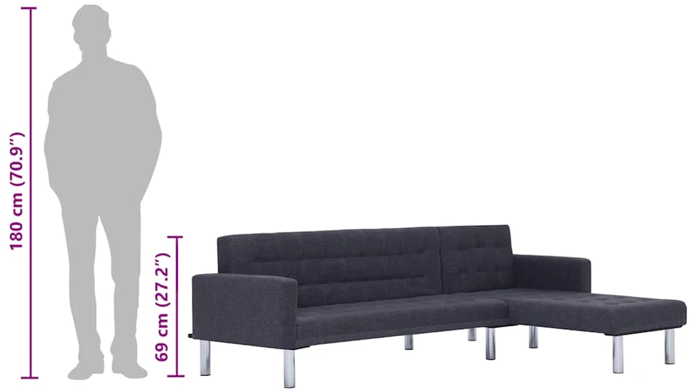 L formos sofa-lova, tamsiai pilkos spalvos, poliesteris