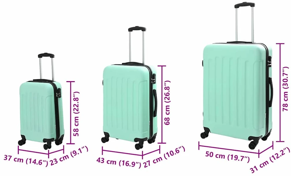Lagaminas 3 vnt. Mėtinė žalia 50 x 31 x 78 cm ABS plastikas