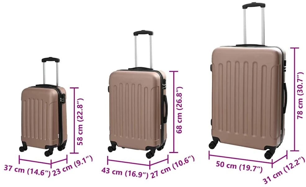 Lagaminas 3 vnt. Rožinė aukso 50 x 31 x 78 cm ABS plastikas