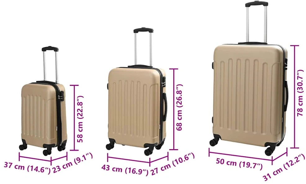 Lagaminas 3 vnt. šampano 50 x 31 x 78 cm ABS plastikas
