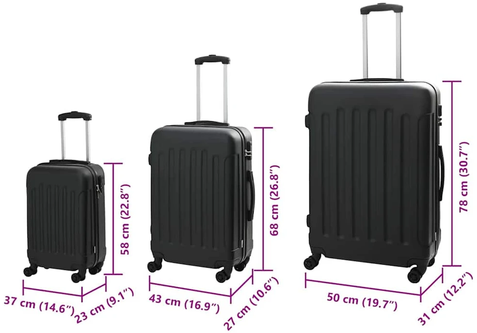Lagaminas su užraktu 3 vnt. Juoda 50 x 31 x 78 cm ABS plastikas