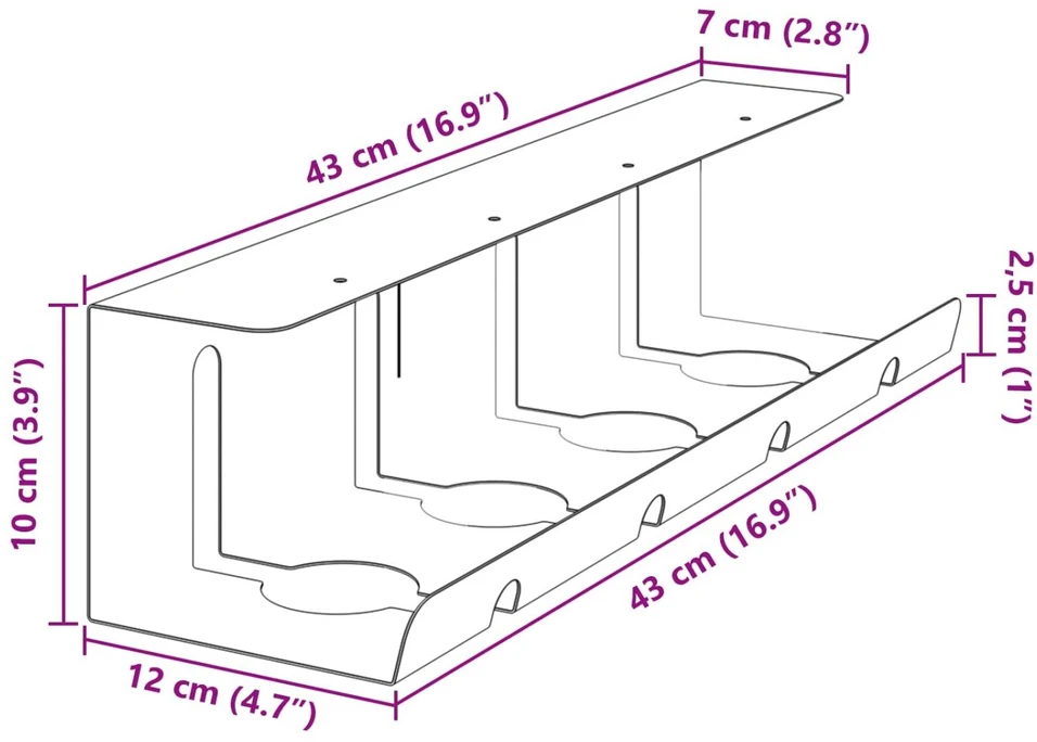 Laidų tvarkymo dėžutė po stalu 2 vnt. Antracito 43 x 12 x 10 cm