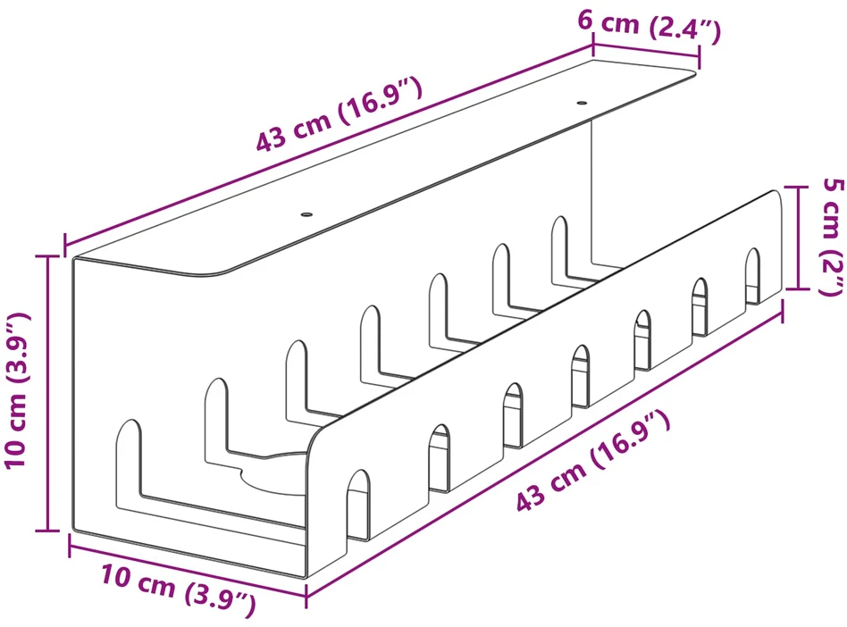 Laidų tvarkymo dėžutė po stalu 2 vnt. Antracito 43 x 10 x 10 cm