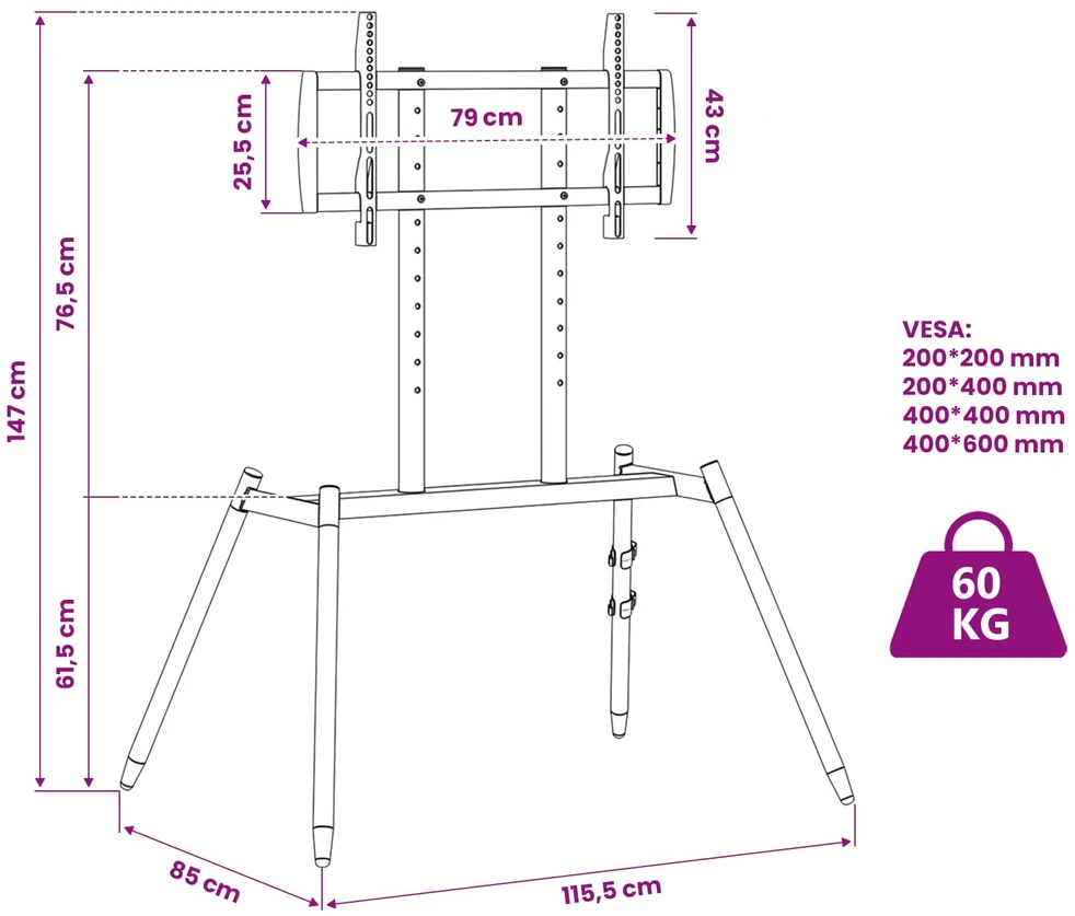 Laikiklis Eselio TV stovas skirta 37-86 Inch Screen 60 kg