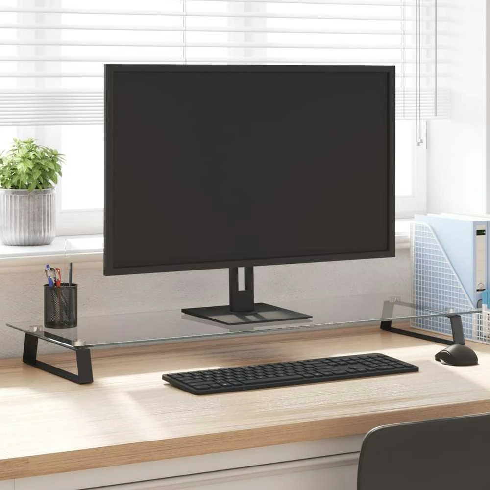 Laikiklis Monitoriaus stovas, juodas, 100x35x8cm, stiklas ir metalas