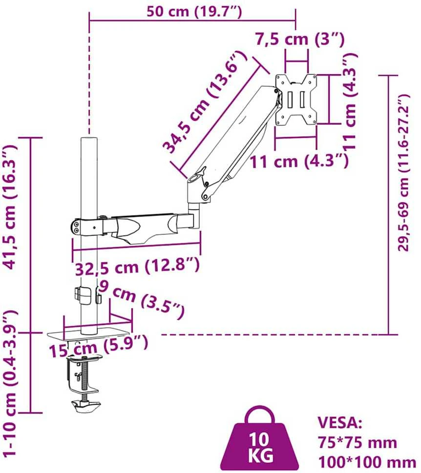 Laikiklis vieno monitoriaus svirtis skirta Max 27 colių ekranui 10 kg