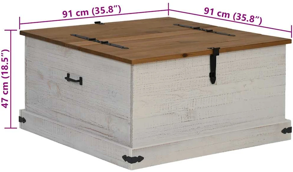 laikymo skrynia HALDEN Balta 91x91x47 cm medžio masyvo pušis
