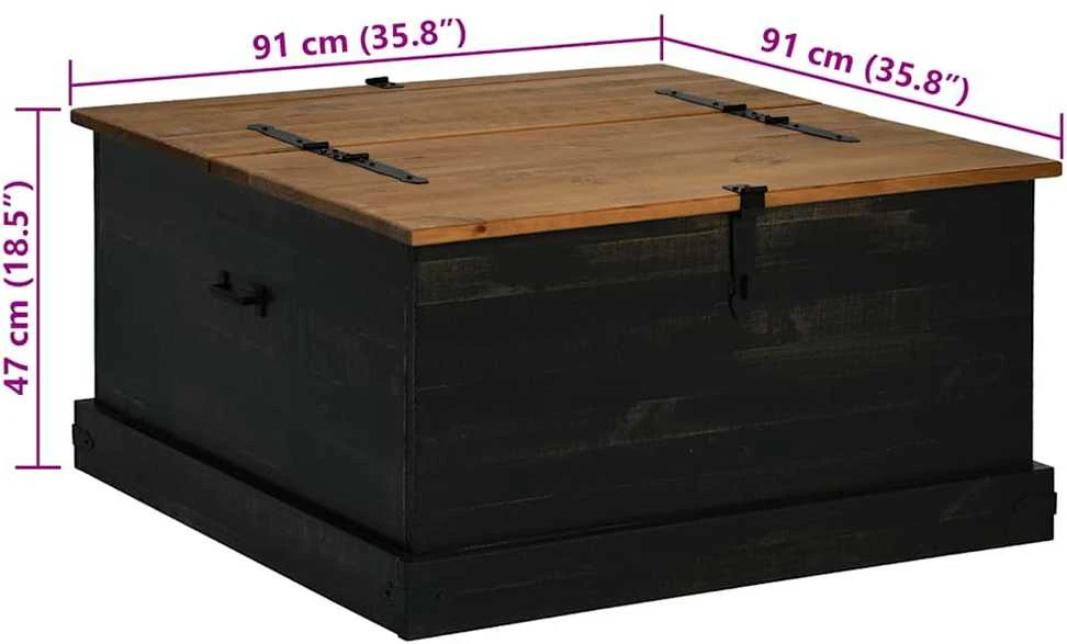 laikymo skrynia HALDEN juoda 91x91x47 cm medžio masyvo pušis