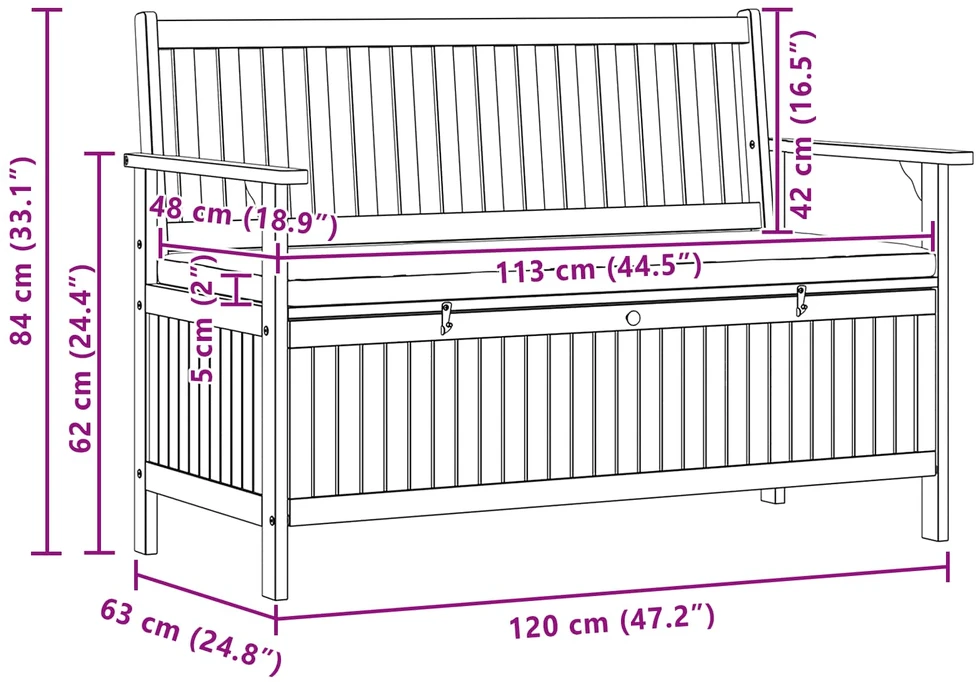 Laikymo suolas 2 -Seater 120 x 63 x 84 cm Stačiakampio