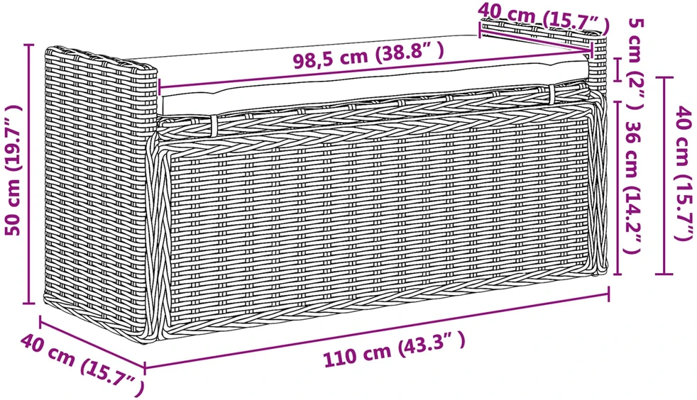 Laikymo suolas GENDT Juoda plauna 110 x 40 x 50 cm Ratanas