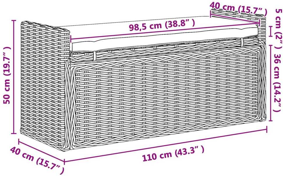 Laikymo suolas GENDT Juoda plauna 110 x 40 x 50 cm Ratanas