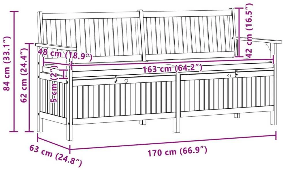 Laikymo suolas 2 -Seater 170 x 63 x 84 cm Stačiakampio