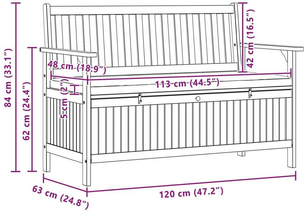 Laikymo suolas 2 -Seater 120 x 63 x 84 cm Stačiakampio