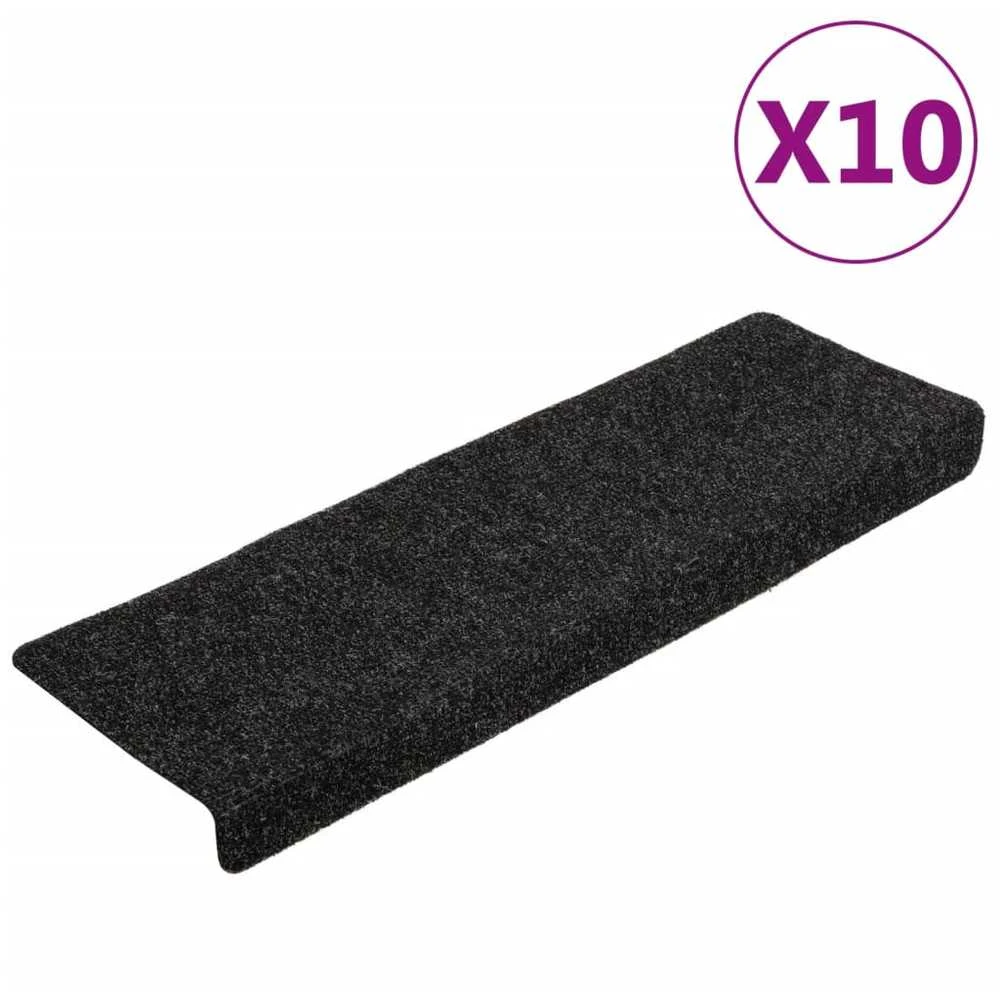 Laiptų kilimėliai, 10vnt., juodi 65x21x4cm, perforuoti adatomis