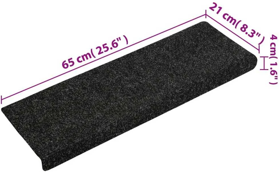 Laiptų kilimėliai, 10vnt., juodi 65x21x4cm, perforuoti adatomis