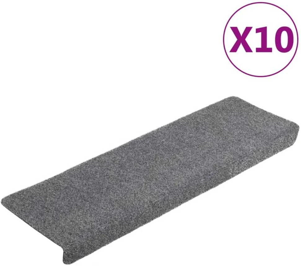 Laiptų kilimėliai, 10vnt., pilki 65x21x4cm, perforuoti adatomis