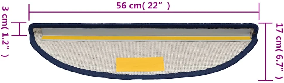 Kilimėliai laiptams, 15vnt., mėlynos spalvos, 56x17x3cm
