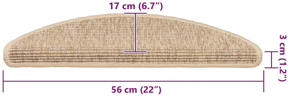 Lipnūs laiptų kilimėliai, 15vnt., šviesūs smėlio, 56x17x3cm