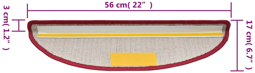 Kilimėliai laiptams, 15vnt., raudono vyno spalvos, 56x17x3cm