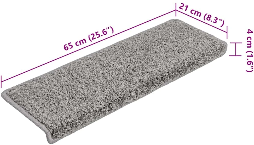 Laiptų kilimėliai, 15vnt., pilkos spalvos, 65x21x4 cm