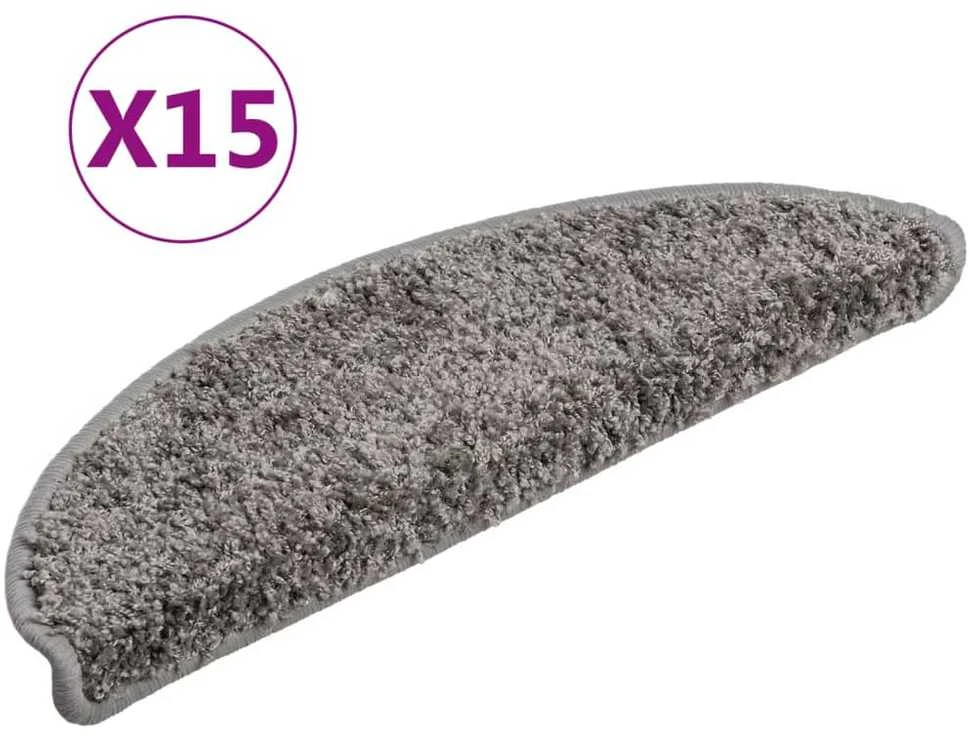 Laiptų kilimėliai, 15vnt., pilkos spalvos, 56x17x3cm