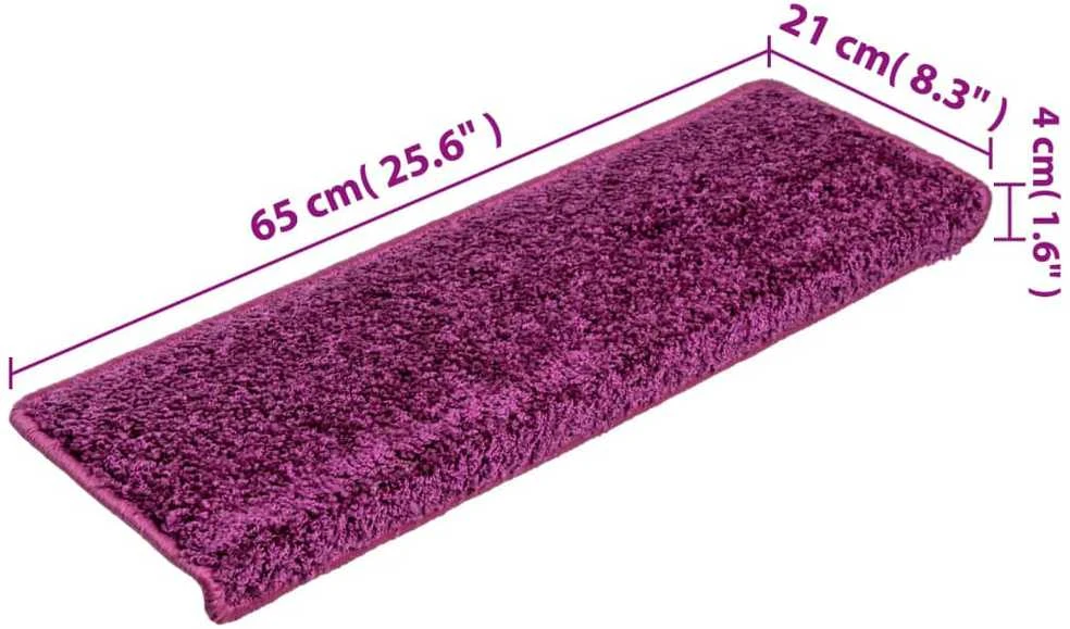 Laiptų kilimėliai, 15vnt., violetinės spalvos, 65x21x4 cm