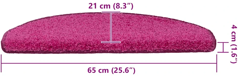Laiptų kilimėliai, 30 vnt., 65x21x4 cm, rožiniai, pusapvaliai, dideli