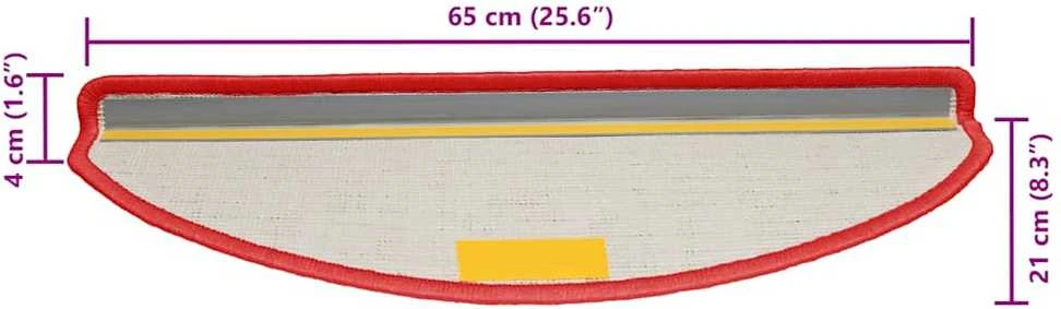 Laiptų kilimėliai, 30 vnt., raudoni, 65x21x4 cm, dideli, pusapvaliai