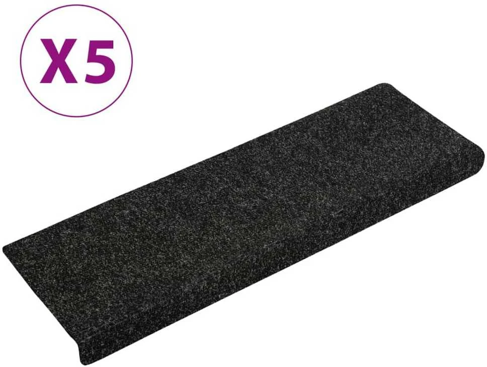 Laiptų kilimėliai, 5vnt., juodi, 65x21x4cm, perforuoti adatomis