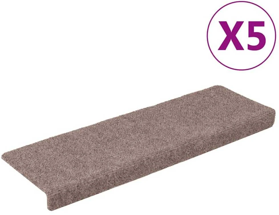 Laiptų kilimėliai, 5vnt., rudi, 65x21x4cm, perforuoti adatomis