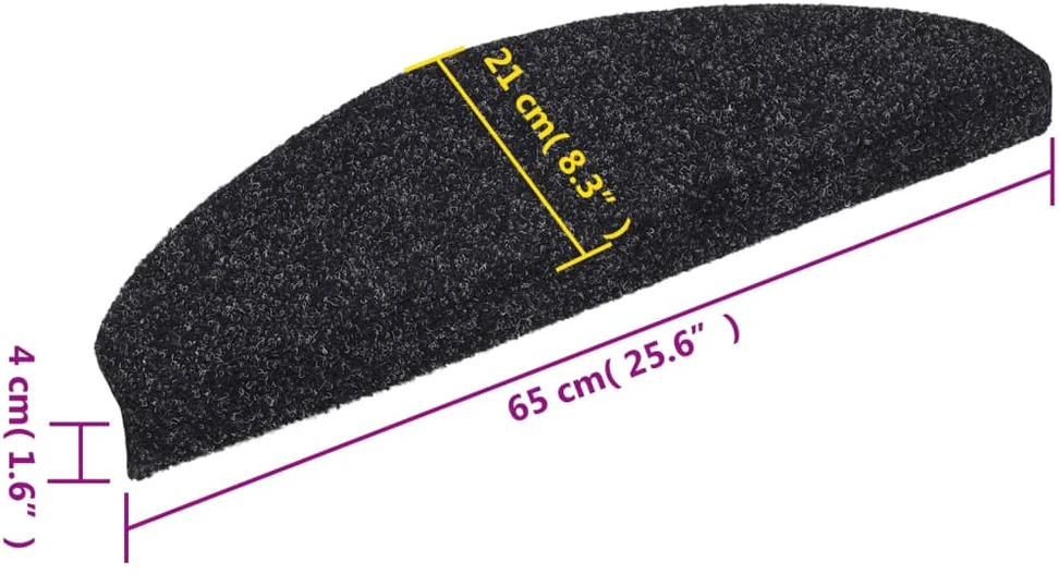 Lipnūs laiptų kilimėliai, 15 vnt., 65x21x4 cm, juodos spalvos