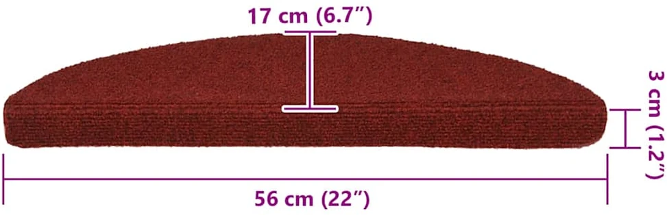 Laiptų kilimėliai, lipnūs, 20 vnt., 56x17x3 cm, bordo raudoni, pusapvaliai